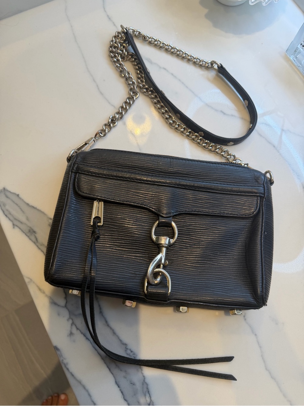 Rebecca Minkoff mini MAC black Leather Crossbody Bag with Silver Hardware